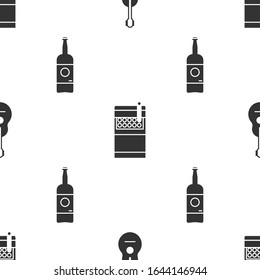 Set Guitar , Open cigarettes pack box  and Beer bottle  on seamless pattern. Vector