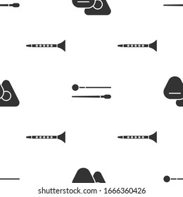 Set Guitar pick, Drum sticks and Clarinet on seamless pattern. Vector