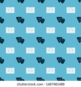 Set Guitar pick and Retro audio cassette tape on seamless pattern. Vector
