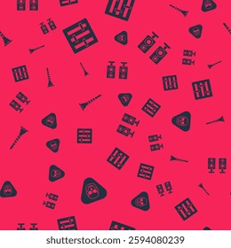 Set Guitar pick, Sound mixer controller, Clarinet and Stereo speaker on seamless pattern. Vector