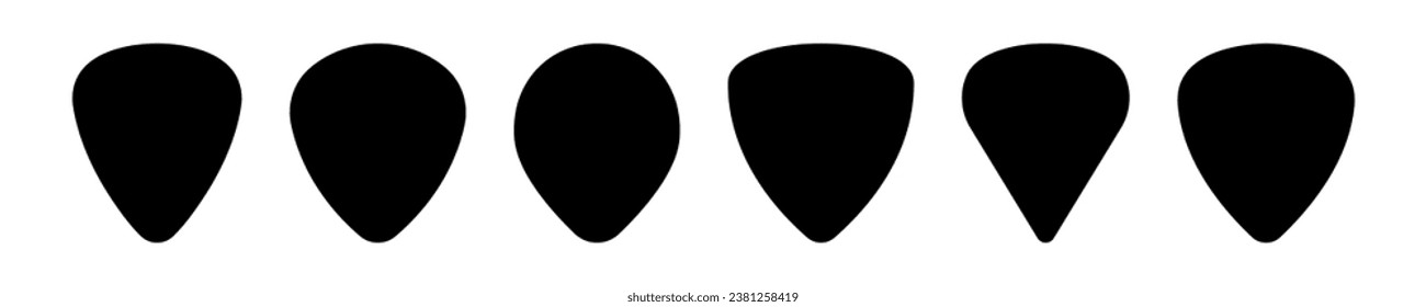 Set with guitar pick vector icons. Black silhouette with guitar pick.