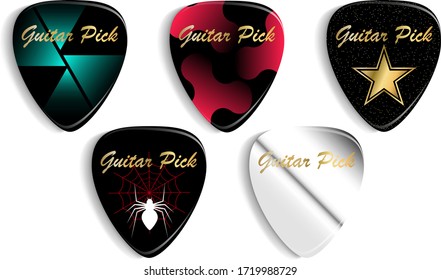 Set of guitar picks or plectrums. Custom disign.