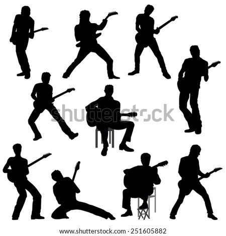 Set of Guitar Player silhouettes. Vector Image
