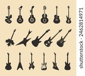 Set of Guitar Silhouettes Collection Vector Illustration.
