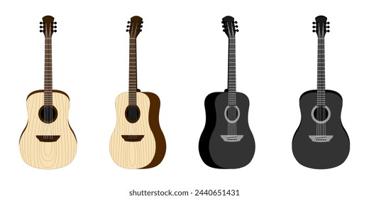 set of guitar vector. 3d design acoustic guitar vector illustration isolated on white background.
