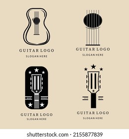 establecer el logotipo de guitarra vintage y de arte de línea, icono y símbolo, con el diseño de ilustración vectorial de emblema