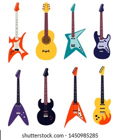 Juego de guitarras aisladas en fondo blanco. Ilustración del vector