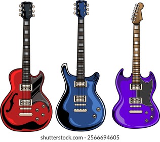 Set of Guitars for Rock Music Cartoon Illustration