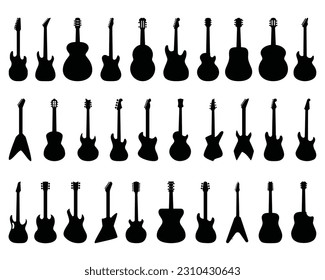 Set of Guitars Silhouette, Music Instrument