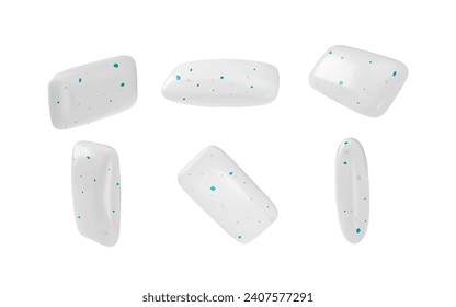 Set of gum pads with blue minerals 3D style, vector illustration isolated on white background. Decorative design elements collection, product for fresh breath