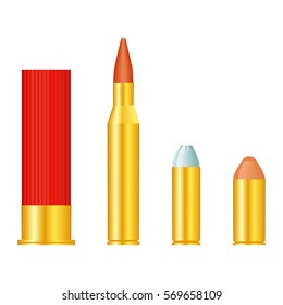 Set of gun bullets isolated on white background.