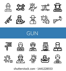 Set Of Gun Icons Such As Hunter, Assault Rifle, Catapult, Shooter, Pirate, Detective, Paintball, Cowgirl, Gun, Tattoo Machine, Crime Scene, Soldier, Police, Zombie, Ammo , Gun