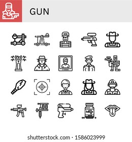 Set Of Gun Icons. Such As Shooter, Catapult, Soldier, Water Gun, Cowboy, Stun Gun, Detective, Arrest, Paintball, Weapon, Crosshair, Officer, Cowgirl, Riot Police, Paintball , Icons