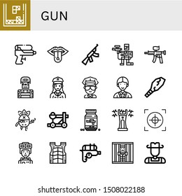 Set Of Gun Icons Such As Tetris, Water Gun, Piercing, Assault Rifle, Paintball, Paintball Gun, Soldier, Police Officer, Cop, Officer, Weapon, Pirate, Catapult, Ammo, Stun ,