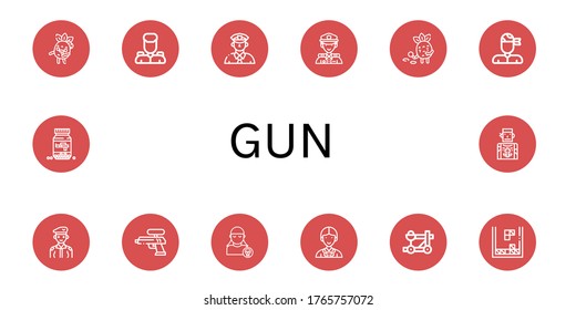 Set Of Gun Icons. Such As Zombie, Military, Cop, Police, Detective, Pirate, Soldier, Water Gun, Officer, Catapult, Tetris, Ammo, Tattoo Artist , Gun Icons