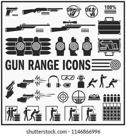 Set Of Gun Range Vector Bold Icon Design. Live Fire And Shooting Range Signs And Symbols.