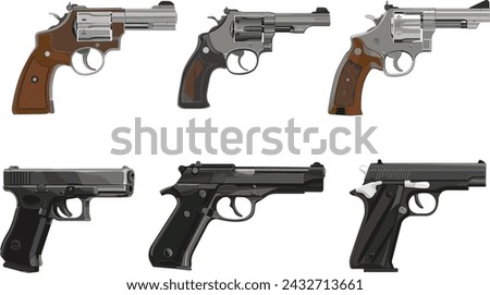 Set of guns and pistols
