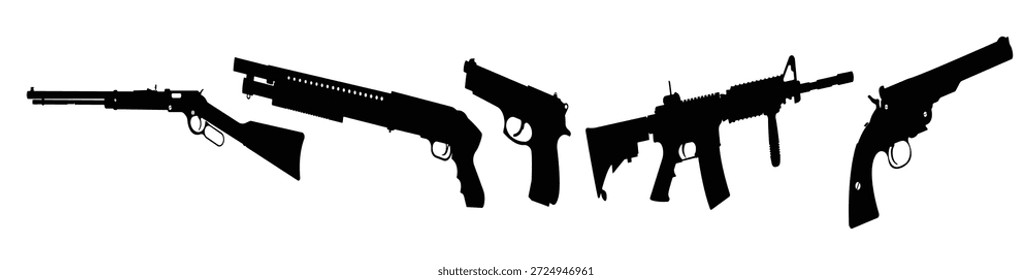 Conjunto de pistolas armas siluetas pistolas de arma de fuego negro y negro