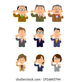 A set of guts poses for people working in the office, various ages and genders