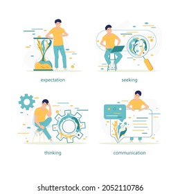 A set of a guy in casual clothes in different poses. A character for your project. Vector illustration in flat style