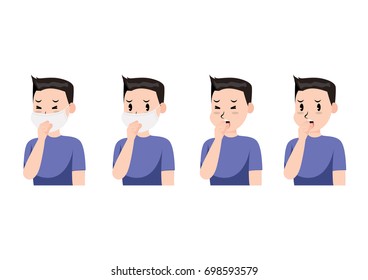 Set of guy coughing.A character for your project. Vector illustration in a flat style