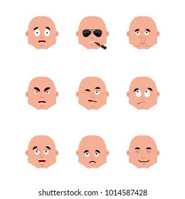 Set guy emoji avatar. sad and angry face. guilty and sleeping. Smoking cigar emotion face. sick