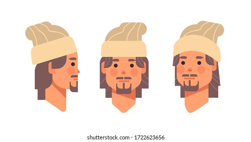 imagen vectorial horizontal del personaje de dibujos animados masculinos de la cabeza del grupo