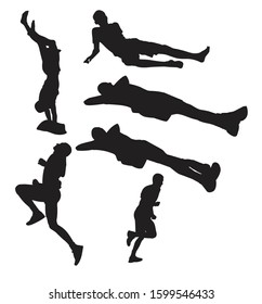 Set of guy silhouettes, activity and relaxation. Vector illustration