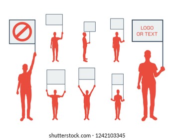 Set of guy silhouettes with empty hand banner