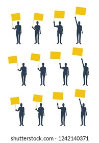 Set of guy silhouettes with empty hand banner