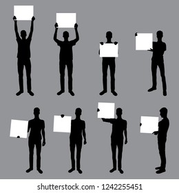 Set of guy silhouettes with empty hand banner