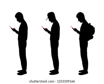 Set of guy silhouettes use phone