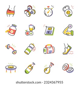 Set of Gym Accessories Sketchy Icons

