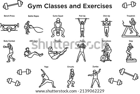 A Set of Gym Class and Exercises Icons