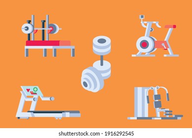 Set Of gym Equipment In Flat Style Illustration