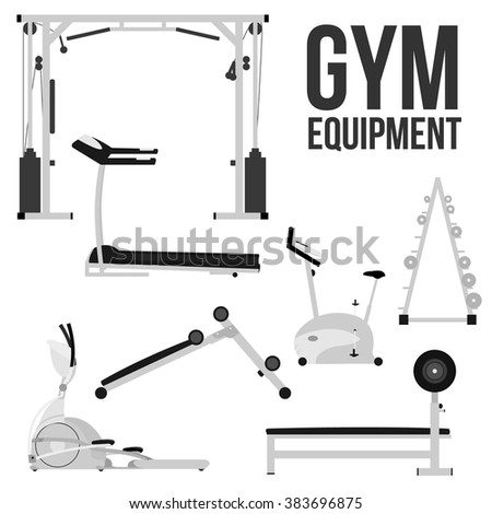 Set of Gym Equipment Flat Style
