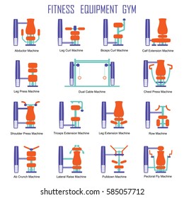 Set of gym equipment machine silhouettes isolated on white