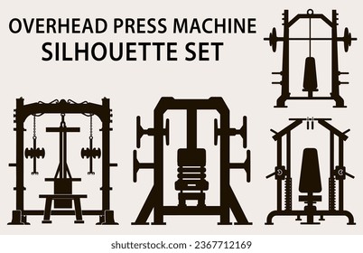 Set Of Gym Equipment Silhouette vector, Fitness element machine illustration Bundle