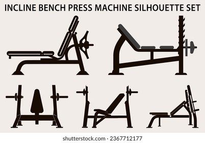 Set Of Gym Equipment Silhouette vector, Fitness element machine illustration Bundle