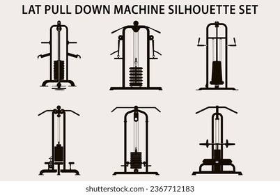 Set Of Gym Equipment Silhouette vector, Fitness element machine illustration Bundle
