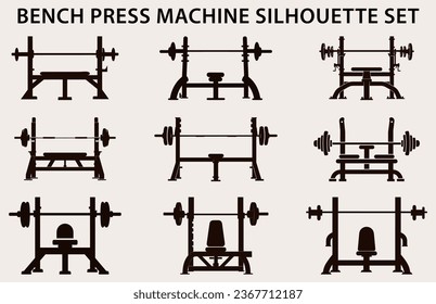 Set Of Gym Equipment Silhouette vector, Fitness element machine illustration Bundle