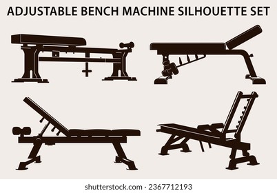 Set Of Gym Equipment Silhouette vector, Fitness element machine illustration Bundle