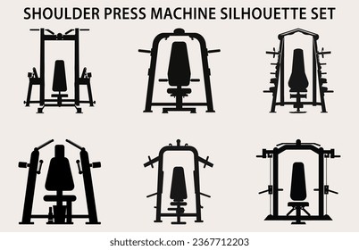 Set Of Gym Equipment Silhouette vector, Fitness element machine illustration Bundle