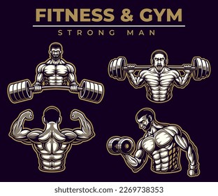 Set Gym and fitness club logo design, sport badge