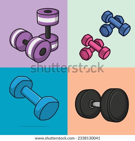 Set of Gym Fitness elements vector illustration. Gym exercise icon concept. Exercise Dumbbells, vector design. Gym exercise, Gym and fitness, Work out. Dumbbell for training body muscles icons.