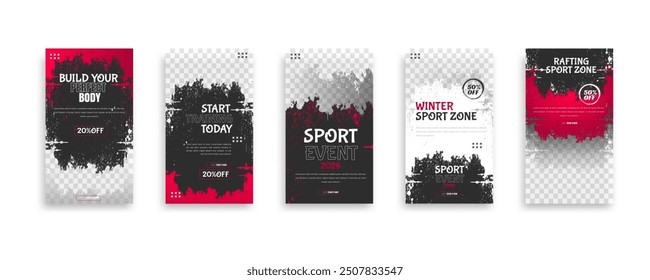Set of Gym Fitness social media post and story design template. Suitable for social media, flyers, banner, and web.