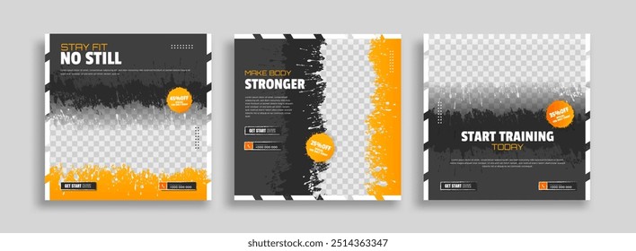 Set of Gym Fitness social media post design template. Suitable for social media, flyers, banner, and web.