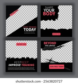 Set of Gym Fitness social media post design template. Suitable for social media, flyers, banner, and web internet.