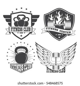 Set of gym and fitness sport club vintage logo on white background. Vector illustration.