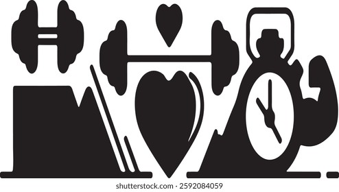 Set gym fitness weights elements. Silhouette icons style.